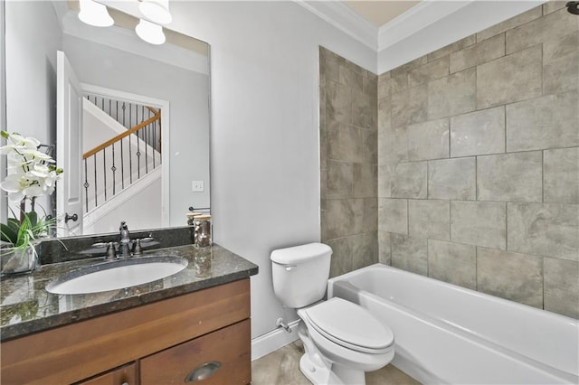 120 Daniel Creek Ln, Sugar Hill, GA 30518 - bathroom with vanity, ornamental molding, and washtub / shower combination