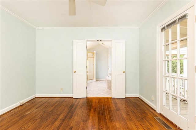 70 Mount Paran Rd NE, Atlanta, GA 30342 - unfurnished room with baseboards, wood finished floors, ornamental molding, and a ceiling fan