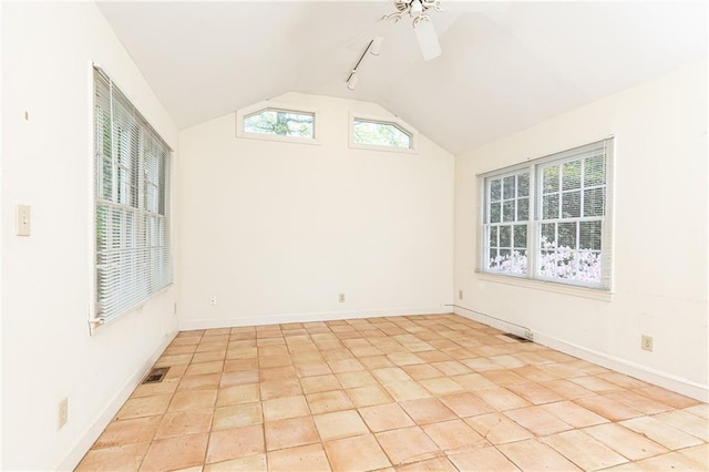 70 Mount Paran Rd NE, Atlanta, GA 30342 - unfurnished room featuring vaulted ceiling, healthy amount of natural light, ceiling fan, rail lighting, and baseboards