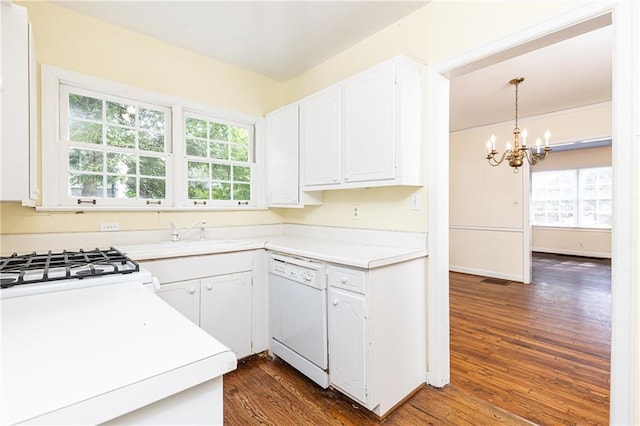 70 Mount Paran Rd NE, Atlanta, GA 30342 - kitchen with white appliances, a sink, a chandelier, and dark wood-style flooring