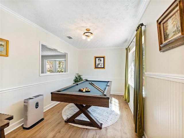 2466 Thrasher Rd, Buford, GA 30519 - rec room with light wood-style floors, billiards table, ornamental molding, and baseboards