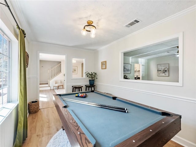 2466 Thrasher Rd, Buford, GA 30519 - rec room featuring light wood-style flooring, billiards table, and ornamental molding