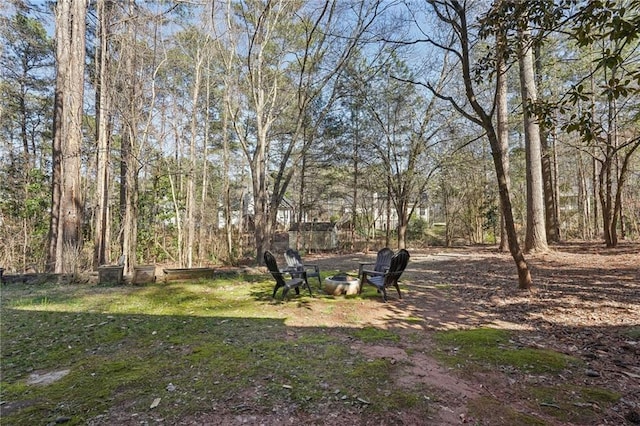 view of yard featuring a fire pit