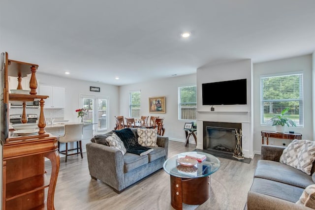 living room featuring light wood-type flooring