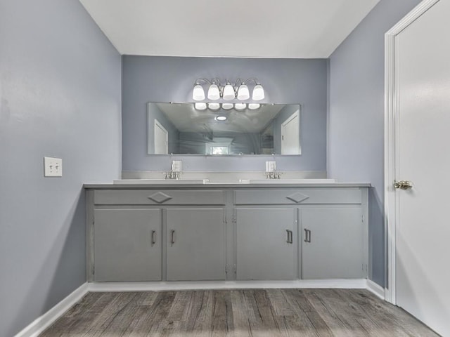 bathroom featuring hardwood / wood-style flooring and vanity