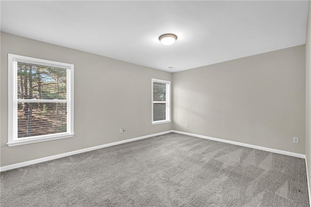 unfurnished room with baseboards, a wealth of natural light, and carpet