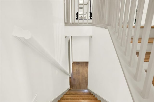 stairs with hardwood / wood-style flooring