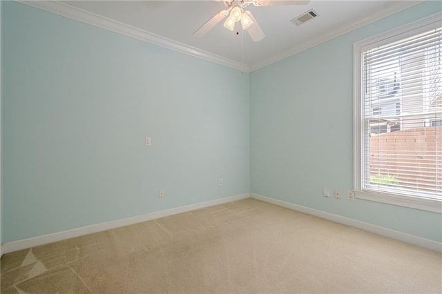 10280 Medridge Cir, Johns Creek, GA 30022 - spare room with light colored carpet, a ceiling fan, ornamental molding, and baseboards