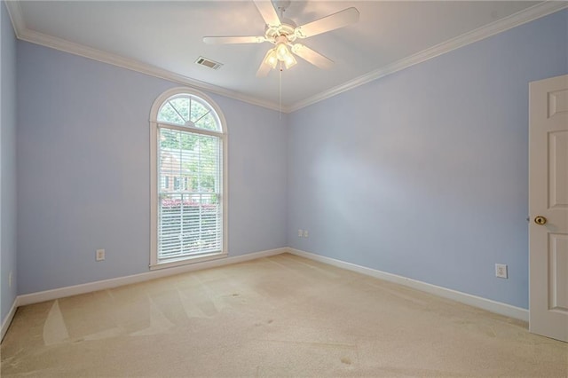 10280 Medridge Cir, Johns Creek, GA 30022 - empty room with light carpet, baseboards, ornamental molding, and a ceiling fan