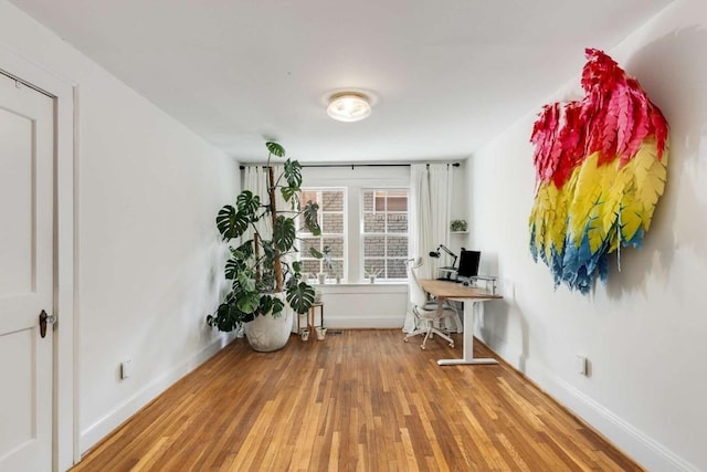 home office with hardwood / wood-style floors