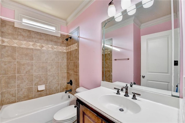 1755 Riverpark Dr, Dacula, GA 30019 - bathroom featuring ornamental molding, vanity, and bathtub / shower combination