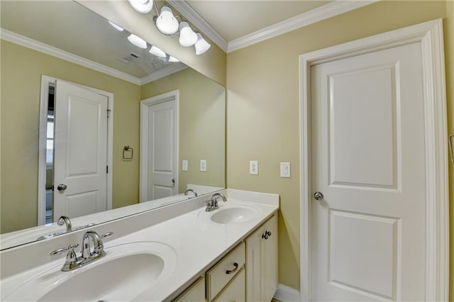 1755 Riverpark Dr, Dacula, GA 30019 - bathroom with double vanity and crown molding