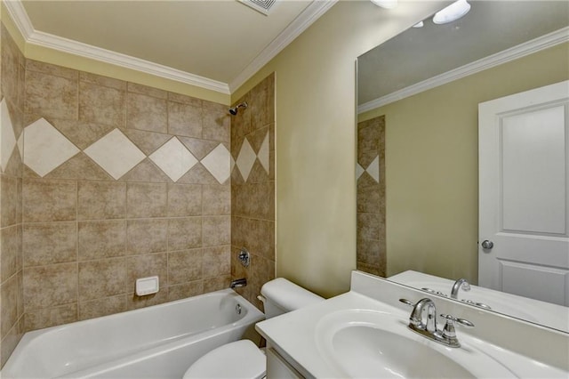 1755 Riverpark Dr, Dacula, GA 30019 - full bathroom with vanity, bathing tub / shower combination, and ornamental molding