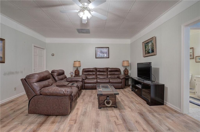 354 Starcross Ln, Jasper, GA 30143 - living room with light wood-type flooring, ceiling fan, baseboards, and ornamental molding