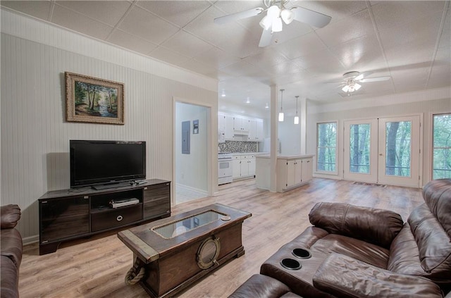 354 Starcross Ln, Jasper, GA 30143 - living room featuring electric panel, light wood-style floors, and a ceiling fan