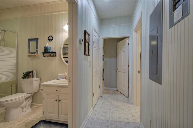354 Starcross Ln, Jasper, GA 30143 - bathroom featuring tile patterned flooring, toilet, vanity, wallpapered walls, and baseboards