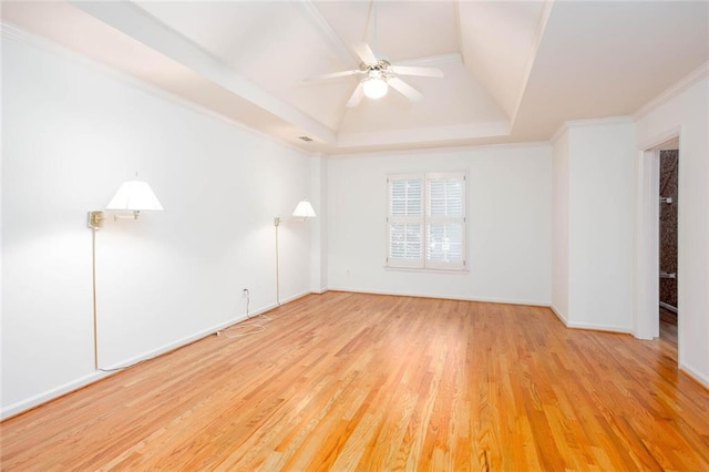 5010 Bonnie Way, Roswell, GA 30075 - empty room featuring ceiling fan, wood finished floors, a raised ceiling, baseboards, and ornamental molding