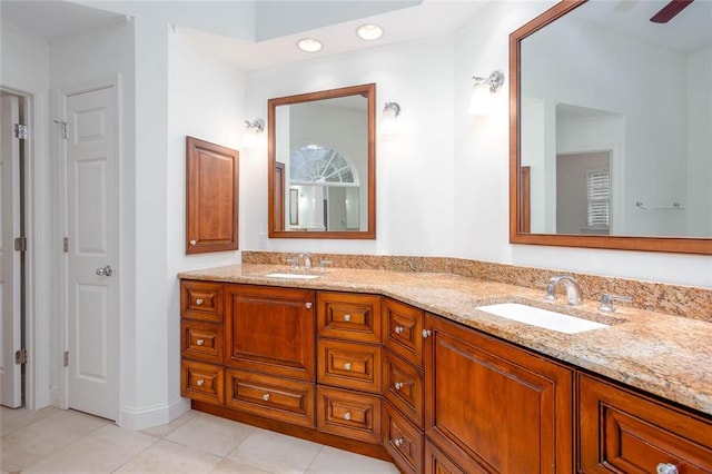 5010 Bonnie Way, Roswell, GA 30075 - full bathroom featuring double vanity, tile patterned flooring, baseboards, and recessed lighting