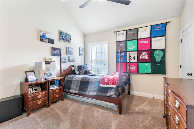 466 Sweet Apple Ln, Buford, GA 30518 - carpeted bedroom with lofted ceiling, baseboards, and a ceiling fan