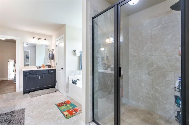 466 Sweet Apple Ln, Buford, GA 30518 - full bathroom featuring vanity, a garden tub, and a shower stall
