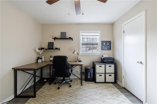 office featuring ceiling fan and light hardwood / wood-style floors