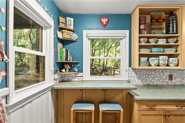 2511 Oak Ave, Tucker, GA 30084 - kitchen featuring open shelves and tasteful backsplash