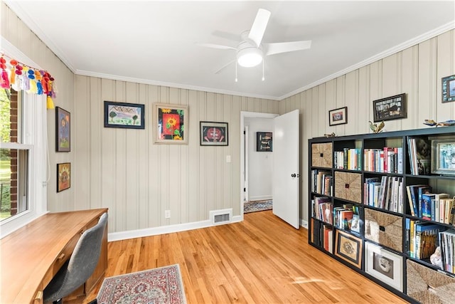 2511 Oak Ave, Tucker, GA 30084 - office featuring crown molding, baseboards, a ceiling fan, and wood finished floors