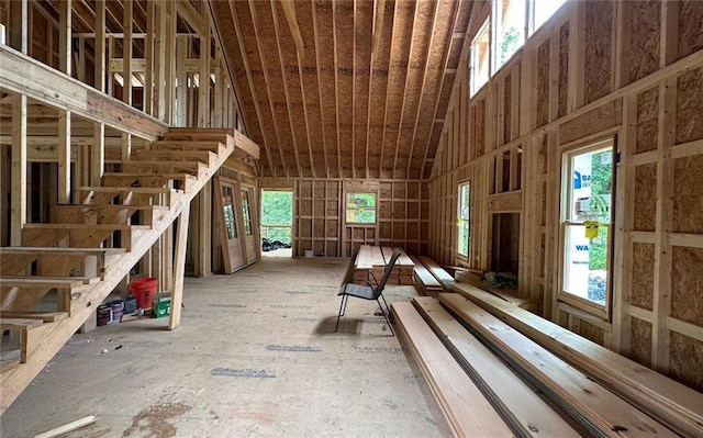 misc room featuring high vaulted ceiling