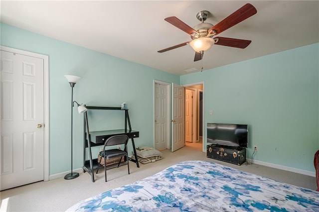 13943 Sunfish Bnd, Alpharetta, GA 30004 - carpeted bedroom featuring baseboards, ceiling fan, and visible vents
