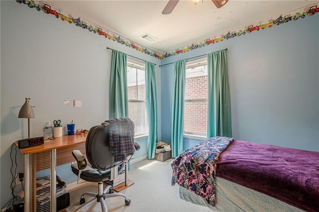 13943 Sunfish Bnd, Alpharetta, GA 30004 - bedroom featuring carpet floors, ceiling fan, and visible vents