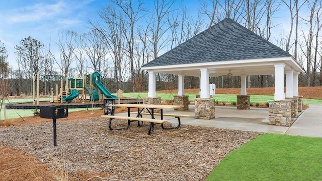 exterior space featuring a gazebo and playground community