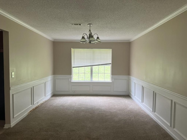 6157 Redtop Loop, Fairburn, GA 30213 - carpeted empty room with a chandelier, a wainscoted wall, a textured ceiling, a decorative wall, and ornamental molding