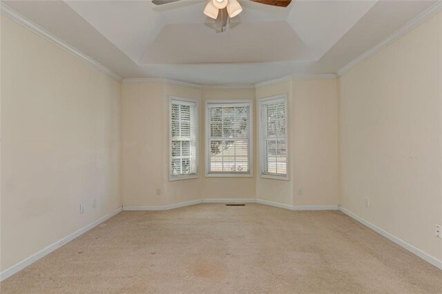 189 Meadow Spring Dr, Temple, GA 30179 - carpeted empty room featuring a tray ceiling, ceiling fan, and baseboards