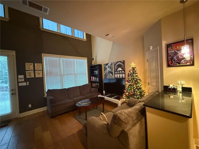 living room with hardwood / wood-style flooring