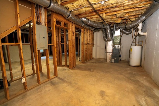 994 Rolling Forest Ln, Lilburn, GA 30047 - unfinished basement featuring water heater, electric panel, and heating unit