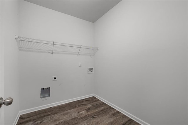 2537 Sori Dr, Buford, GA 30519 - laundry room featuring hookup for a washing machine, hookup for an electric dryer, dark wood-style floors, and baseboards