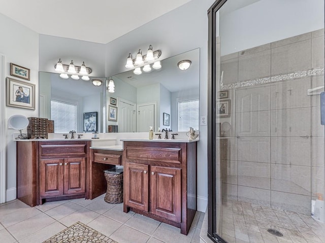 1076 Pinyan Ln, Canton, GA 30115 - bathroom with vanity, tile patterned floors, and a stall shower
