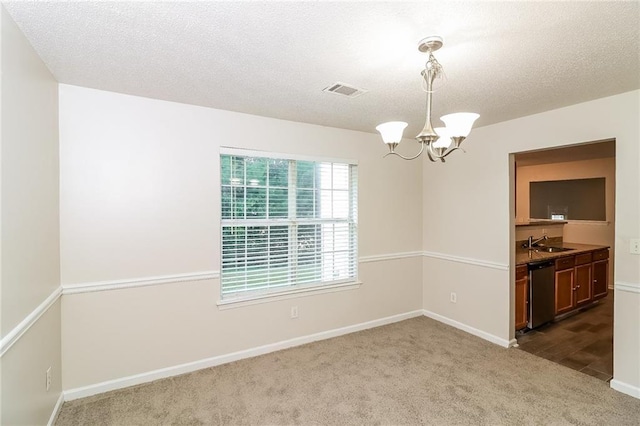 137 Legend Creek Dr, Canton, GA 30114 - carpeted spare room featuring a sink, a chandelier, and baseboards