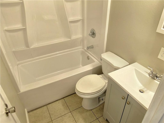 full bathroom featuring vanity, tile patterned floors, toilet, and bathtub / shower combination