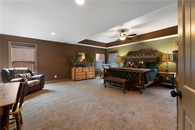 4 Bluff Ct, Cartersville, GA 30120 - carpeted bedroom featuring recessed lighting, a tray ceiling, and ceiling fan