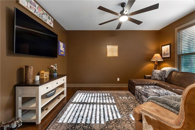 4 Bluff Ct, Cartersville, GA 30120 - living room with a ceiling fan and dark wood-style flooring