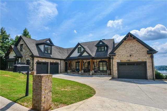 view of front of property with a garage and a front yard