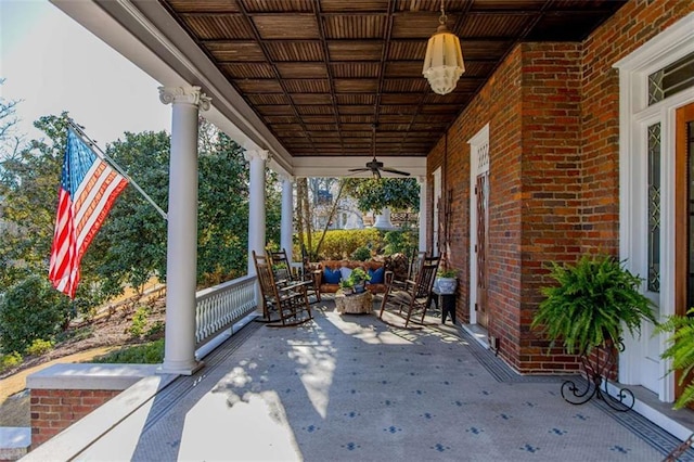 view of patio / terrace featuring a porch and a ceiling fan