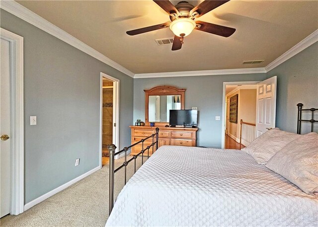 215 Settindown Ct, Roswell, GA 30075 - carpeted bedroom featuring ornamental molding and ceiling fan