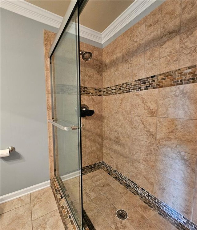 215 Settindown Ct, Roswell, GA 30075 - full bathroom featuring ornamental molding and a shower stall