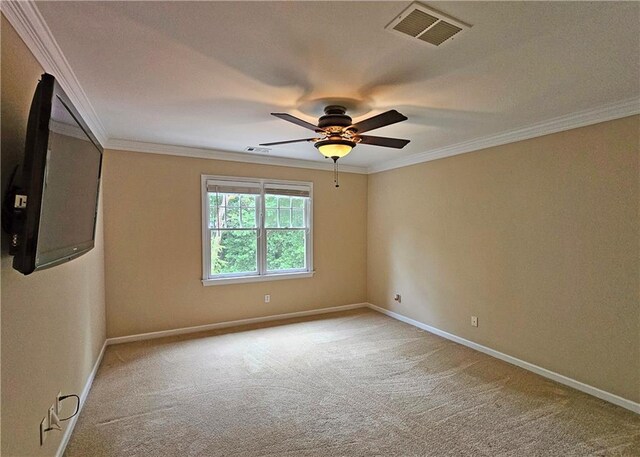 215 Settindown Ct, Roswell, GA 30075 - empty room with ornamental molding, carpet floors, and a ceiling fan
