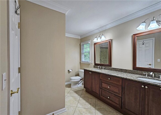 215 Settindown Ct, Roswell, GA 30075 - full bathroom featuring double vanity, ornamental molding, and tile patterned flooring