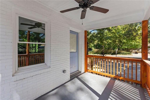 exterior space with covered porch and ceiling fan