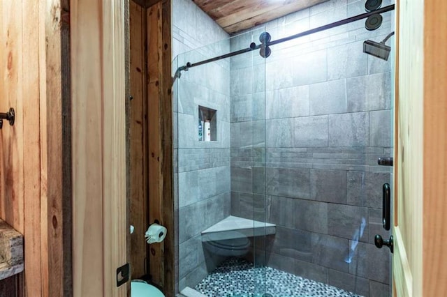 bathroom with walk in shower and toilet