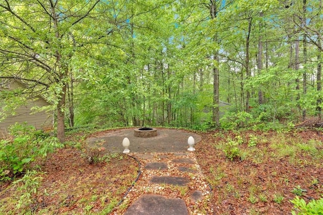 view of yard with an outdoor fire pit